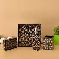 Ensemble d'accessoires de salle de bain rectangulaires en résine écologique quatre pièces : distributeur de savon, porte-brosse à dents, boîte à mouchoirs, poubelle - Tout inclus