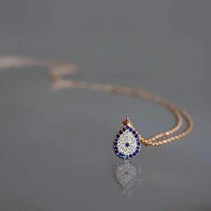 Larme goutte Zircon collier or Rose 925 argent Sterling bleu charme Lariat Design délicat bijoux cadeau pour les femmes - Product Image 1
