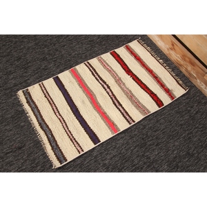 พรมตุรกีขนาดเล็ก 1.8x3.2 ฟุต พรมวินเทจ พรมลายทางสีเบจ KLM - Product Image 3