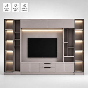 Mobile TV <span class=keywords><strong>Moderno</strong></span> Grigio Personalizzato con Libreria LED, Console Multimediale per <span class=keywords><strong>Soggiorno</strong></span>, Armadio Contenitore, Centro Intrattenimento Modulare - Product Image 1