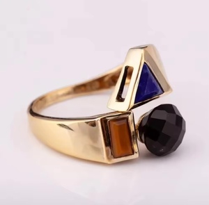 Adjustable <b>Ring</b> with Natural Lapis <b>Tiger</b> <b>Eye</b> Onyx 14K 18K Rhodium Plated Silver 925 Unique Fashion Jewelry for Parties - Product Image 2