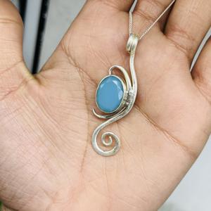 Aqua Calcedonia 925 colgante de plata esterlina hecho a mano Cruz patrón collar de piedras preciosas para mujeres para fiestas - Product Image 5