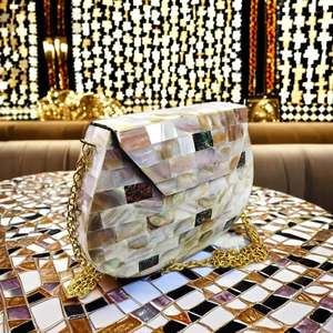 Stylish Women's MOP Eco-Friendly Handmade Modern Party Clutch <b>Handbag</b> Pearl Color <b>for</b> Brides Daily Use <b>Wedding</b>-TIMELESS CRAFT - Product Image 1