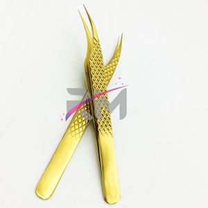 Pince à épiler en fibre de couleur plasma RMI Gold, pince à épiler pour extensions de cils en volume, acier inoxydable avec poignée, nouveau modèle pour les extensions de cils - Product Image 5