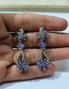 925 Sterling Silver Fine <b>Studs</b> <b>Earrings</b> Natural Diamond and Tanzanite Gemstone Elegant Diamond Jewelry - Product Image 1