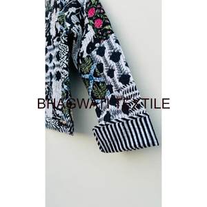 แจ็กเก็ตผ้าฝ้ายเย็บปะติดแบบอินเดียวินเทจเทคนิคการพิมพ์ลายทางแบบกลับด้านได้ระบายอากาศสั้นสำหรับฤดูใบไม้ร่วง - Product Image 5