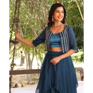 Ensemble deux pièces en soie Bloom Blue Gotta pour femme, short et veste, tailles XS à 5XL - Product Image 4