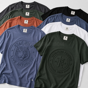 เสื้อยืดคอกลมโอเวอร์ไซส์ลายการ์ตูนปักนูนเทอร์รี่ ราคาโรงงานโดยตรง สำหรับผู้ชาย พิมพ์โลโก้ด้านหน้าตามสั่ง เสื้อยืด unisex จากบังกลาเทศ - Product Image 3