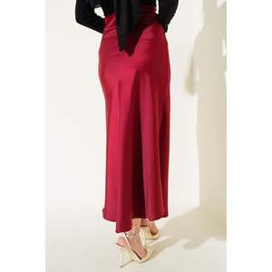 <b>Elastic</b> <b>Waist</b> Satin <b>Skirt</b> Claret Red - Product Image 3