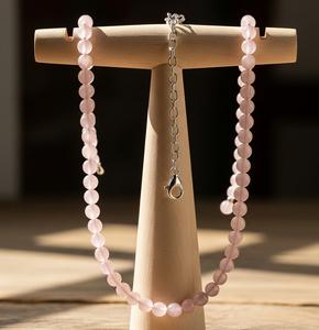 Collier de perles en pierre de quartz rose unisexe 18 pouces argent 925 serrure nouée à la main Design géométrique accessoire de mode à la mode - Product Image 3