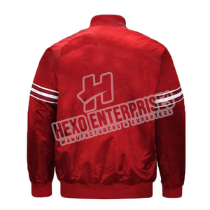 Nouvel arrivage de veste universitaire pour hommes de haute qualité en satin rouge col montant personnalisé style décontracté technique de teinture unie pour l'hiver - Product Image 3