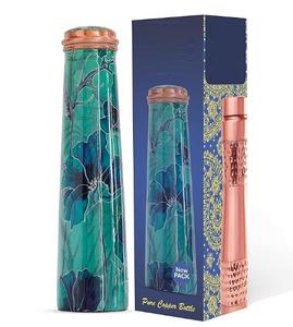 Botella de agua de cobre puro para desintoxicación, salud Ayurveda, botellas a prueba de fugas, ecológicas y sin BPA con caja de regalo impresa personalizada - Product Image 1