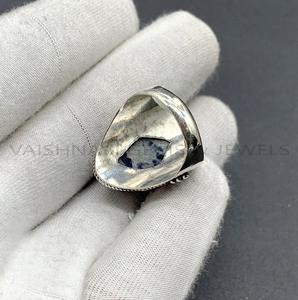 Handmade 925 Sterling Silver <b>Ring</b> Natural Blue Sodalite 9x18mm Fancy Shape Oxidised Bohemian <b>Dainty</b> Women's Trendy Wedding Party - Product Image 6