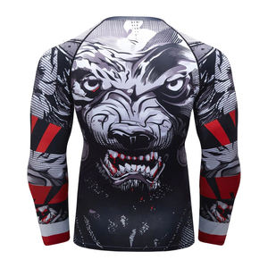 Men's Long Sleeve O-Neck Quick Dry Slim Fit Sporty <b>T</b>-<b>Shirt</b> With <b>Wolf</b> Pattern Knitted Polyester Regular Length - Product Image 2