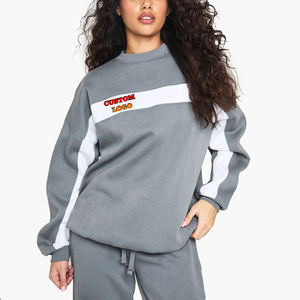 Sudadera de Invierno para Mujer, Diseño Moderno, Casual, con Bloques de Color, Cuello Redondo, Hombros Caídos, Estilo Holgado, Panel en Contraste Blanco, OEM - Product Image 1