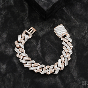 Pulsera de Cadena Cubana de Dos Filas con Diamantes Engastados, Chapada en Oro de 14K y Plata, Nuevo Diseño, Regalo de Luxira Jewels - Product Image 1