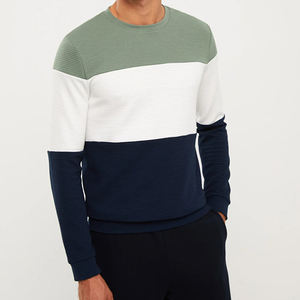 Venta al por mayor poliéster/algodón hombres cuello redondo sudaderas bloque raya Color 3D bordado peso pesado ecológico Casual invierno - Product Image 1