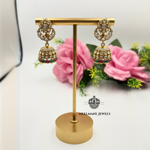 Gold Plated <b>Ruby</b> Stone Moissanite Polki Set Jhumki Pear Cut Fine Jewelry for Weddings Parties Featuring Freshwater Pearl Zircon - Product Image 4