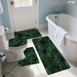 Ensemble de tapis de salle de bain minimalistes imprimés, rideau de douche, couvercle de toilette, tapis de bain, 4 pièces - Product Image 1