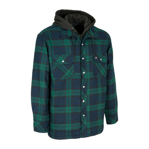 Wholesale Unisex Oversized Long Sleeve Blue Hooded Sherpa Lined <b>Flannel</b> Shirt <b>Jacket</b> for Men - Product Image 1