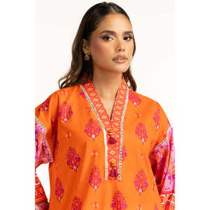Conjunto de Dos Piezas de Chifón Estampado Cambric Naranja Estilo Bohemio para Mujer, para Primavera/Verano, Talla XS - Product Image 6