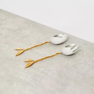 Nouvel ensemble de 2 cuillères à salade en acier inoxydable poli brillant pour vaisselle, couverts de service pour salade - Product Image 5