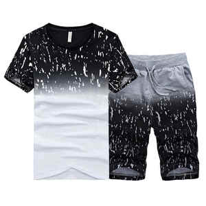 Ensemble court en coton 2 pièces pour hommes de haute qualité pour l'été t-shirts respirants Shorts mode décontracté tricoté Design High Street Style - Product Image 5