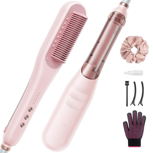 Plancha de Pelo Profesional de Cerámica con Vapor, Color Rosa, con Cepillo, 5 Ajustes de Temperatura, Calentamiento Rápido PTC, para Todo Tipo de Cabello, Uso Doméstico - Product Image 1