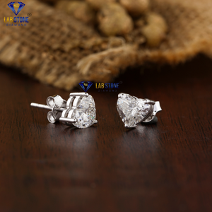 1.40 TDW Heart Brilliant Cut Diamond <b>Stud</b> 18k White Gold Hpht/Cvd Diamond Jewelry - Product Image 3