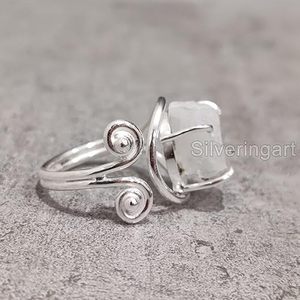 Anillo de Plata de Ley 925 con Piedra Lunar Arcoíris Natural, Ajustable, Regalo de Navidad, Joyería Hecha a Mano para Mujer - Product Image 2