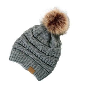 Gorro de punto de invierno cálido con pompón de piel sintética, gorro de punto de Cable cálido para hombres y mujeres, gorro de calle de color personalizado para el Norte - Product Image 6