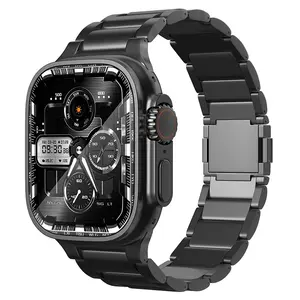 Apple Watch 시리즈 울트라 2 밴드 49mm TA1 순수 티타늄 시계 밴드를위한 오리지널 3 비드 커넥터 남성 마그네틱 걸쇠 팔찌