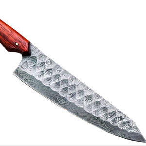 Couteau de chef professionnel en acier damas fait main Couteaux de cuisine à manche en bois avec couverture en cuir Fait à la main - Product Image 1