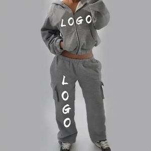 2024 personnalisé femmes Vintage lavage à l'acide Zip Streetwear personnalisé en détresse sweats à capuche survêtement hiver deux pièces ensembles survêtement - Product Image 3