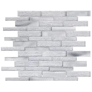 Azulejo de mosaico de aluminio de cristal gris plateado Metal metálico para cocina Backsplash - Product Image 1