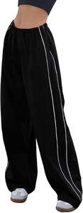 Women's Parachute Pants Baggy 100% Polyester Elastic Waist Relaxed Y2K Track Pant <b>Trousers</b> <b>Drawstring</b> hemline pant <b>trousers</b> - Product Image 4