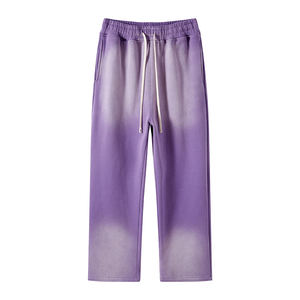 กางเกงวอร์มผ้าฝ้ายสำหรับผู้ชายแนวสตรีทแวร์สีพื้นแบบวินเทจซักทรงโอเวอร์ไซส์งานปักตามสั่ง - Product Image 2