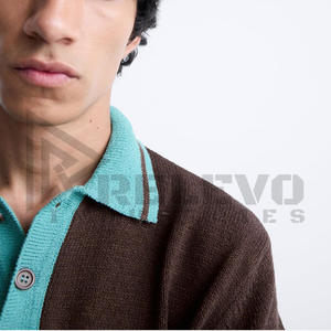 Top Premium personnalisé pull tricots Jacquard à manches courtes col rabattu tricoté printemps hommes t-polo 220GSM prix chaud - Product Image 3