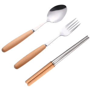 Fourchettes à dessert en acier inoxydable avec manche en bois Couverts pour les utilisations à la maison et à la main - Product Image 3