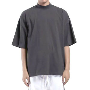 100% algodón, camiseta para hombre, ajuste holgado, estampado 350 GSM Heavy Oversized Tee Shirt Custom Logo T Shirt Cuello grueso Mock Neck - Product Image 6