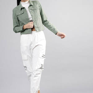 Chaqueta vaquera cortavientos para mujer adulta de talla grande al por mayor, técnica de estampado de tela de algodón de estilo único - Product Image 5