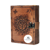 Carnet en cuir véritable Sun Moon Al Amir fait main, imprimé, vintage, 200 pages à bords festonnés, design céleste classique pour hommes