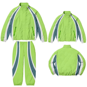 Conjunto de chándal de 2 piezas para hombre, cortavientos de nailon y PVC con ribetes, estilo vintage, con cremallera, ligero, oversize, liso, para jogging - Product Image 4