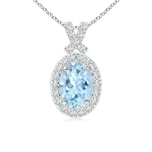 925 Silver Oval Aquamarine Crystal Necklace - Product Image 4