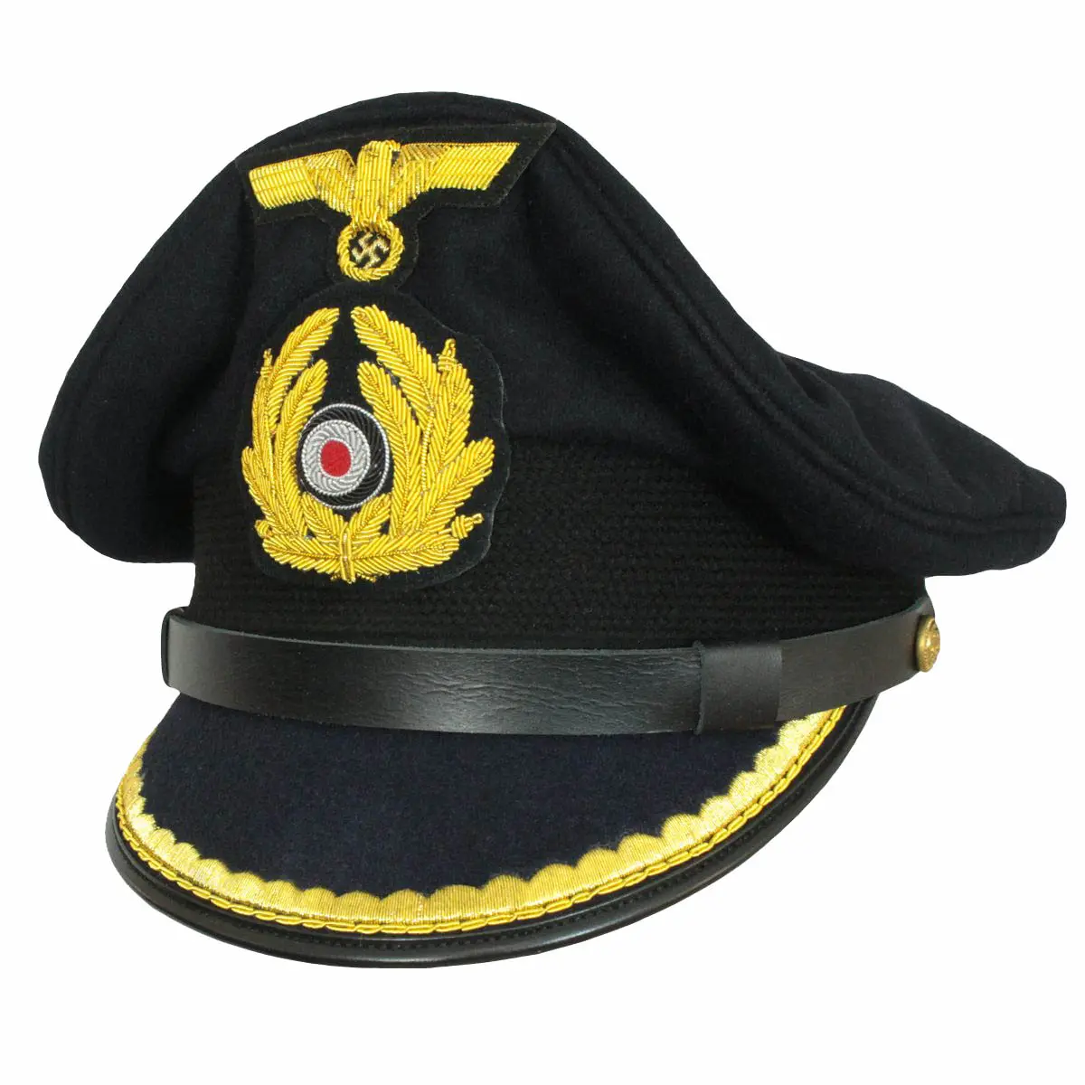 หมวกบังคับหน้าทหาร Kriegsmarine เยอรมัน WW2 พร้อมประกาศเกียรติยศและเครื่องราชอิสริยาภรณ์ Kriegsmarine บริษัท เกรดเจ้าหน้าที่หมวกบังคับหน้า