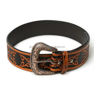 Ceinture d'outillage occidentale en cuir de buffle épais fabriqué à la main fermeture à boucle réglable bracelet en cuir sculpté boucle en métal gravé - Product Image 2