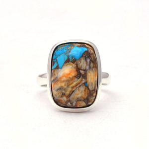 Handmade 925 Solid Sterling Silver Fine Jewelry <b>Ring</b> Yellow Oyster Copper Turquoise <b>Cushion</b> Shape Fashionable Wholesale Jewelry - Product Image 1