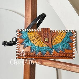 Nuevo bolso de mano de cuero mecanizado a mano de gran capacidad 2025, billetera de cuero genuino, tarjetero, organizador con muñequera para mujer - Product Image 1