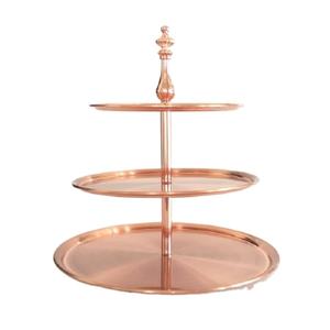 Usos DE BODA Soporte de pastel Premium de tres niveles Bandeja redonda de tamaños pequeños medianos grandes Soporte de pastel de mesa con acento Tono de cobre - Product Image 1