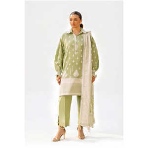 Traje de 3 Piezas para Mujer con Estampado de Laca, Encaje y Dupatta CL-52436 - Product Image 1